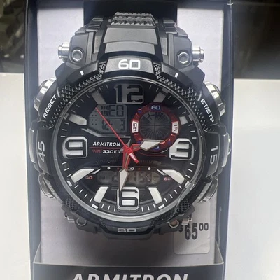 Reloj Armitron PRO Sport 52mm Negro Plata Analógico Digital Cronógrafo Resina Nuevo Foto 1 de 4