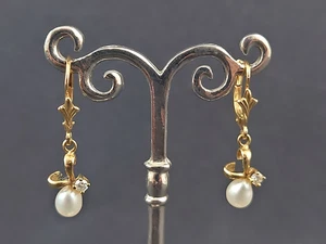 Edle Hängeohrringe für Damen, mit Salzwassserperlen und Diamanten auf 8k Gold - Bild 1 von 4