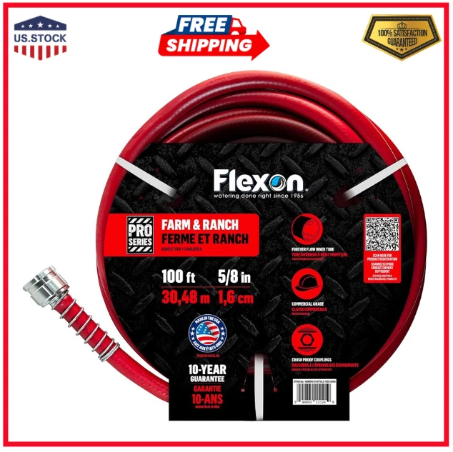 Flexon FA58100CN Farm and Ranch Garden Hose 100 ft Red 5/8