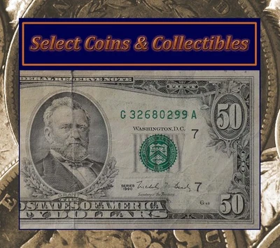 1990 (G) $50 Fifty Dollar Bill Federal Reserve Note Chicago Currency #3573 - Image 1 of 4