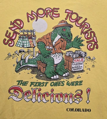 复古 Colorado Send More Tourists 恐龙 T 恤 漂亮图形 80 年代 90 年代 L M  — 第 1/4 张图片