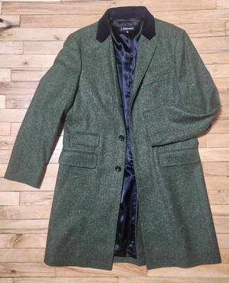 Abrigo Chesterfield para hombre J Peterman raro 100 % lana verde con terciopelo azul oscuro 40 Foto 1 de 4