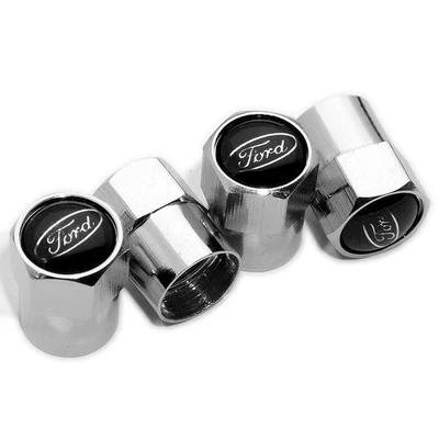 Compatible con Ford Juego de 4 tapas de vástago de válvula de neumático de aluminio anodizado plateado Foto 1 de 4