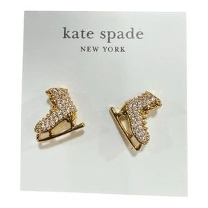 Kate Spade Snow Day Ice Skate Stud Earrings Gold CZ | New - Picture 1 of 5