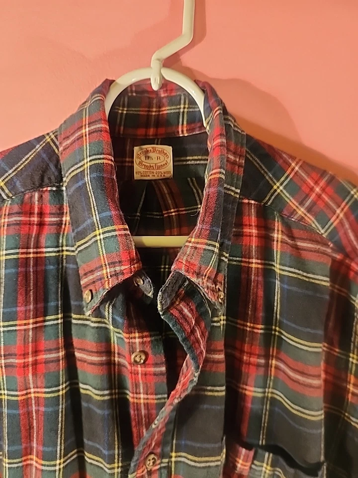 *USA* Brooks Brothers Vintage 17.5 - XL Red green plaid wool Blend flannel shirt - Image 1 of 4