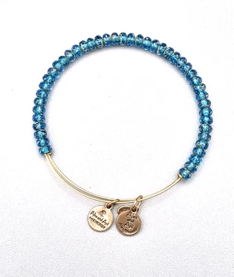 Brazalete Expandible con Cuentas ALEX y ANI Tono Dorado Luminaria Cuentas Azul Aqua Foto 1 de 4