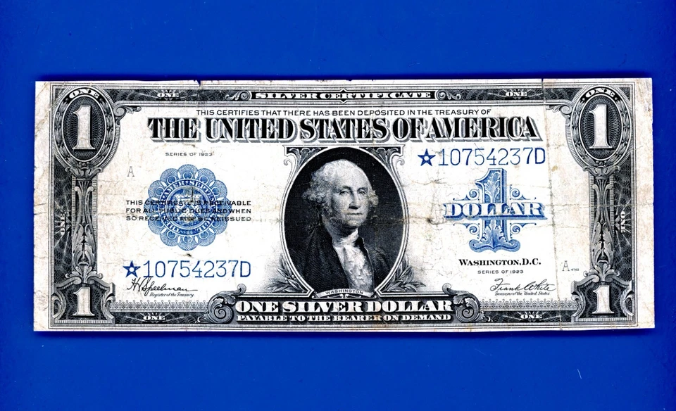 STAR 1923 $1 Silver Certificate HORSE BLANKET VERY RARE MID GRADE NOTE SM TEAR - Image 1 of 2