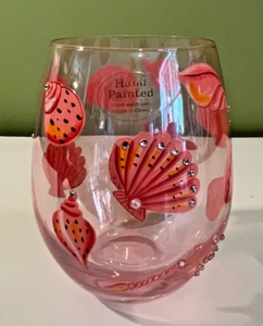 Set 2 bicchieri da vino senza stelo conchiglia strass spiaggia costiera NUOVI - Foto 1 di 5