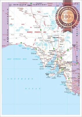 SOUTH AUSTRALIA SA STATE ROADS MAP OF AUS WALL CHART PRINT PREMIUM POSTER Foto 1 de 4
