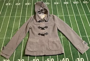Tulle Women’s Hooded Pea Coat Gray Size Medium Cute Fall Winter Jacket Zip Hook - Picture 1 of 15