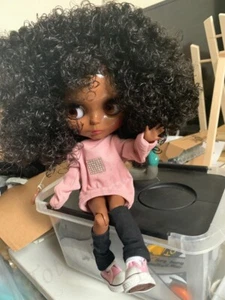 12" Blythe doll nude doll super black skin joint body black explosive head gift - Picture 1 of 5