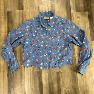 Chaqueta de pana Liz Claiborne Lizwear Petite talla pequeña azul con flores Foto 1 de 4