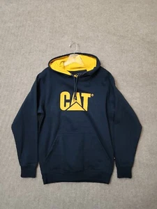 CAT Caterpillar Hoodie Sweatshirt Mens M Marine Blue Logo Print Heavyweight NEW - Picture 1 of 9