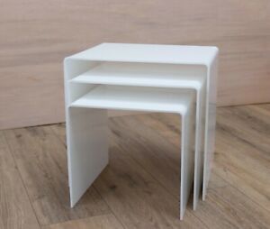 Acrylic Nest of 3 Tables - 6mm SOLID White Acrylic Bedside tables, coffee tables