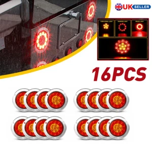 16x 4" Chrome 16LED Round Truck Trailer Tail Stop Turn Brake Lights Grommet Red - Picture 1 of 15