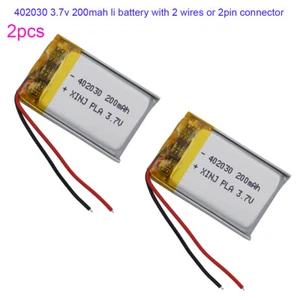 2pcs 3.7V 200mAh 0.74Wh 402030 Rechargeable Li Battery Li-ion JST 2pin Connector - Picture 1 of 11