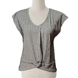 Ann Taylor mittelschwarz weiß kurzärmliges Shirt vorne Knoten V-Ausschnitt - Bild 1 von 3