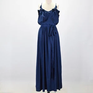 Rebecca Taylor Kleid 6 marineblau drapiert Bluse Krawatte-Taille gerüschtes Maxi-Sommerkleid - Bild 1 von 10
