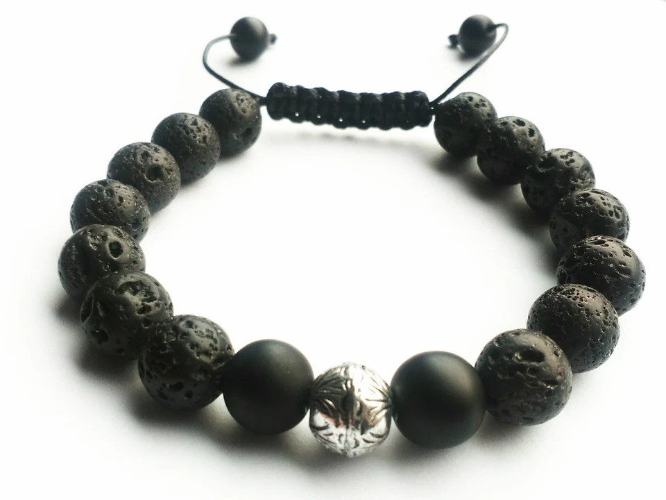 Armband Lavastein Perlen Onyx Shamballa Armreif Armschmuck Bracelet herren - Bild 1 von 1