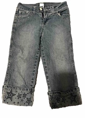 Jeans para niñas adornados con cristales estrella de vainilla, enrollados y Foto 1 de 4