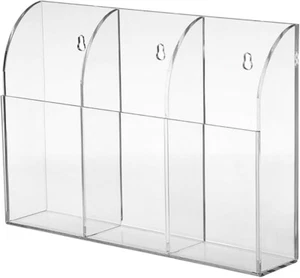 Remote Control/Mobile Phone Wall Bracket Organizer Holder 3 Compartments - Clear - Picture 1 of 6
