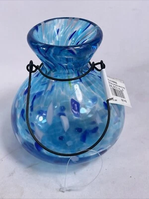 NWT HD Designs Outdoors Blue Art Glass Vase 5” Handblown Look Swirl Pattern - Image 1 of 4