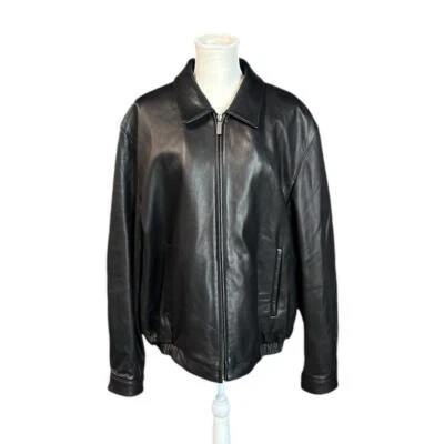 J Park Collection Long Sleeve Full Zip Up Lamb Leather Jacket Black Mens XXL - Image 1 of 4
