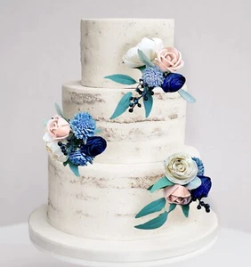 Rosa Staubig Blau Hochzeitstorte Blume Topper Sola Holz Rouge Marine Künstliche Dekor - Bild 1 von 4