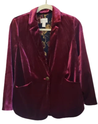Chaqueta Blazer CHICOS Terciopelo Talla 0 Muesca Cuello Solapa Bolsillos Ribeteados Completamente Forrada Foto 1 de 4