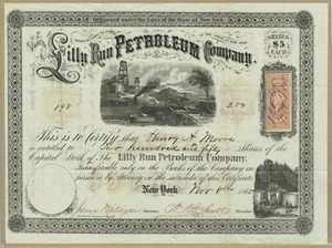 LILLY RUN PETROLEUM COMPANY 8. 11. 1865 250 SHARES STOCK CERT. - Picture 1 of 2