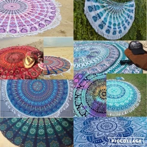 New Indian Mandala Round Roundie Beach Towel Tapestry Hippie Yoga Mat - Picture 1 of 19