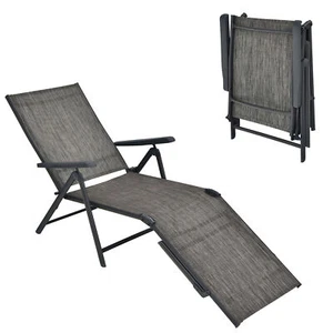 Outdoor Adjustable Chaise Lounge Chair Patio Beach Folding Recliner Lounge Grey - Picture 1 of 8