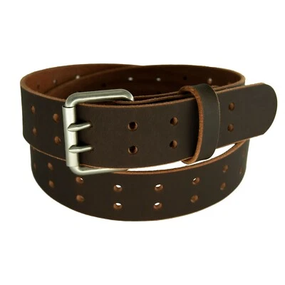 Cinturón de cuero de búfalo para hombre, doble punta_2 agujeros_1 1/2" ancho_amish hecho a mano Foto 1 de 4