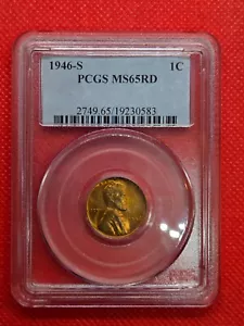 1946 S Lincoln Wheat Penny PCGS MS65 RD - Picture 1 of 4