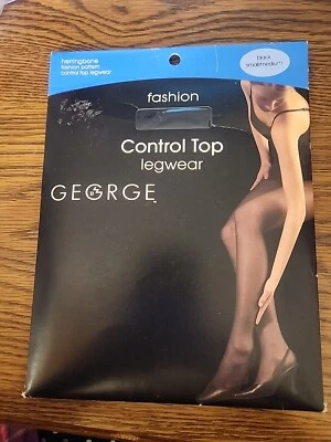 GEORGE Control Top Legwear Pantyhose Black Small/Medium 4830 HERRINGBONE Fashion - Image 1 of 2