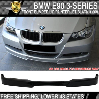 Fits 05-08 BMW E90 3-Series AP Style PU Front Bumper Lip Painted Jet Black #668 - Изображение 1 из 4