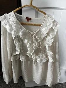 New With Tags Scully Lace Swiss Dot Blouse Size Medium - Picture 1 of 5