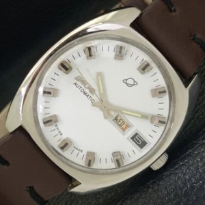 SWISS ENICAR AUTOMATIC 167 MENS DAY&DATE WHITE DIAL WATCH a430114-a - Picture 1 of 10