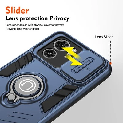For Motorola Edge (2023), Shockproof Camera Slide Cover Stand Ring Holder Case - Image 1 of 4