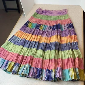 VTG Willi Smith Colorful Boho Hippie Pleated Cotton Tie Day Skirt Women’s S / M - Picture 1 of 12