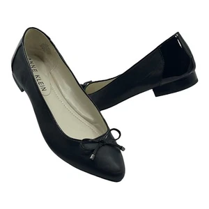 ANNE KLEIN Womens 8.5 Leather Ballet Flats ODONETTE Bow Accent Slip On NEW BLACK - Picture 1 of 12