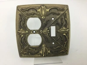 Vintage Messing Wandplatte Schalter Einzel Kippschalter und Doppelsteckdose Kombi - Bild 1 von 5