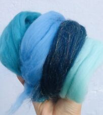 Pure Merino Wool for Needle and Wet Felting, Blues, 40grams