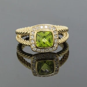 Anello David Yurman 7 mm peridoto diamante oro giallo 18 carati Albione misura 7 - Foto 1 di 9