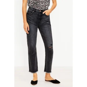 Jeans LOFT donna taglia 31 12 Destructed The Straight Crop vita alta orlo grezzo nuovi con etichette - Foto 1 di 7