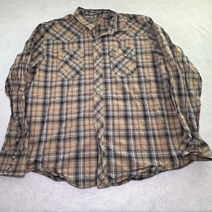 Wrangler Western Pearl Snap Cowboy Shirt Mens 2XL Tan Plaid Long Sleeve - Picture 1 of 7
