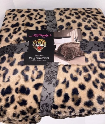 Rare Viral Ed Hardy Cheetah Leopard Print Faux Fur King Comforter 102” X 90” - Image 1 of 4