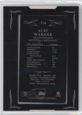 2008 Topps Mayo Mini Framed Printing Plate Black Back 1/1 Kurt Warner HOF 4e9 - Image 1 of 3