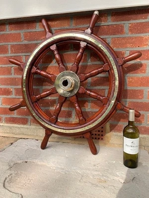 Vintage Ships Wheel  36" light brass hub, Maritime Boat Yacht - Image 1 of 4