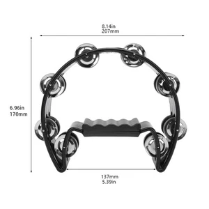 Tambourine Jingle Black Cat Shape Non Slip Handle Half Moon Handheld Tambour - Picture 1 of 12